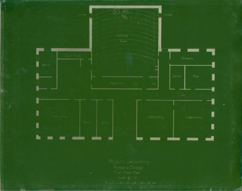 Proposed physics building first floor plan, Pomona College