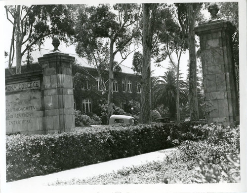Holmes Hall and the college gate, Pomona College