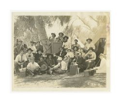 The Lone Star Ranger: John W. Boyle, Louise Lovely, William Farnum, director J. Gordon Edwards, with film cast and crew on lunch break, 1919