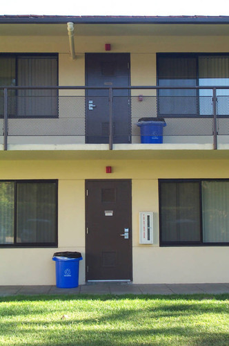 Recycling bins at Appleby Hall dormitory, Claremont McKenna College