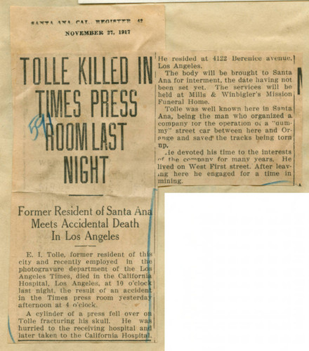Tolle killed in Times press room last night