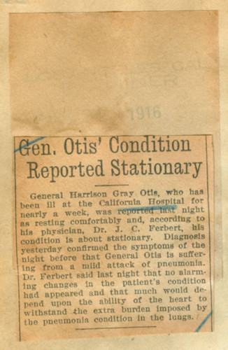 General Otis' condition reported stationary