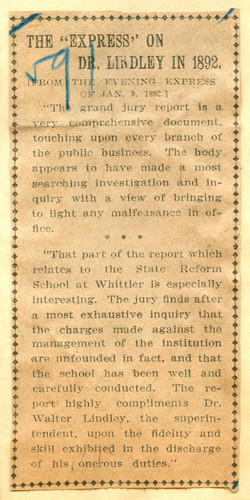 The Express on Dr. Lindley in 1892