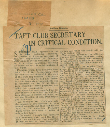 Taft Club secretary in critical condition