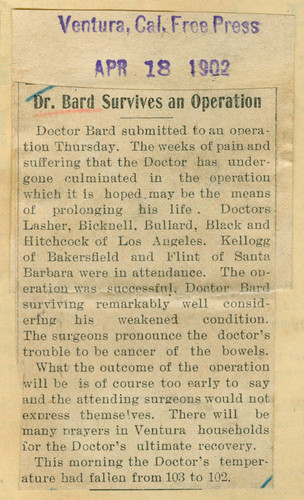 Dr. Bard survives an operation