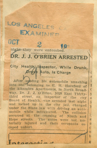 Dr. J. J. O' Brien arrested