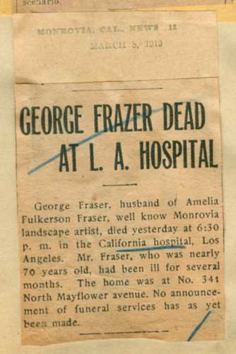 George Frazer dead at L. A. hospital