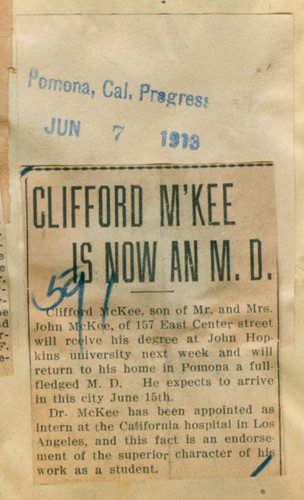 Clifford McKee is now an M. D