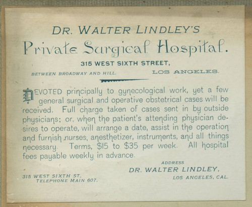 Dr. Walter Lindley's Private Surgical Hospital