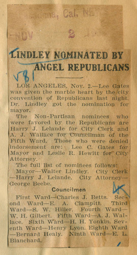 Lindley nominated by angel Republicans