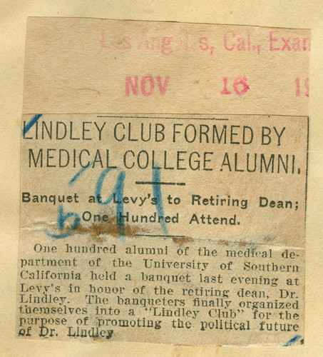 Lindley club formed by medical college alumni