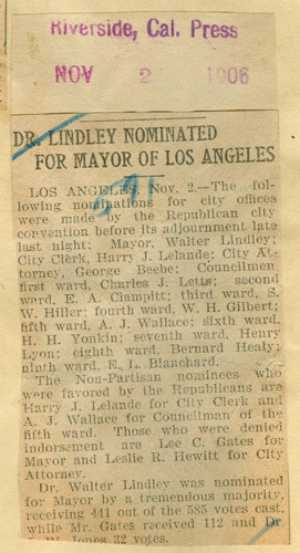 Dr. Lindley nominated for Mayor of Los Angeles