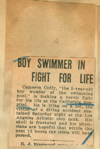 Boy swimmer in fight for life