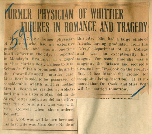 Former physician of Whittier figures in romance and tragedy