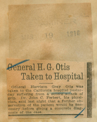 General H. G. Otis taken to hospital