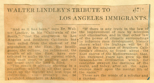 Walter Lindley's tribute to Los Angeles immigrants