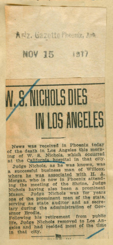 W. S. Nichols dies in Los Angeles