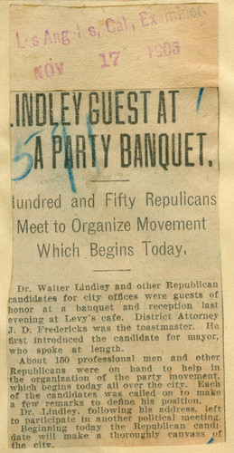 Lindley guest at a party banquet