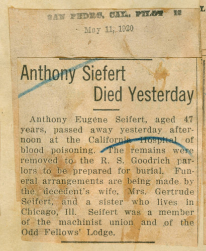 Anthony Siefert died yesterday