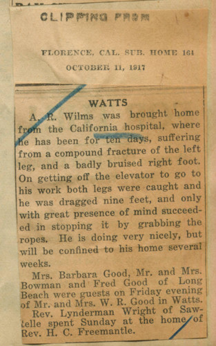 A. R. Wilms recovering