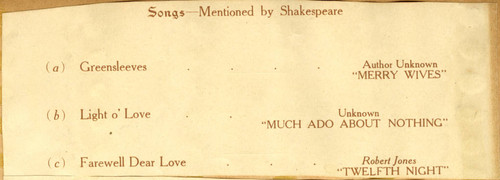 Songs mentioned by Shakespeare