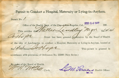 Permit to conduct a hospital, maternity, or lying-in-asylum