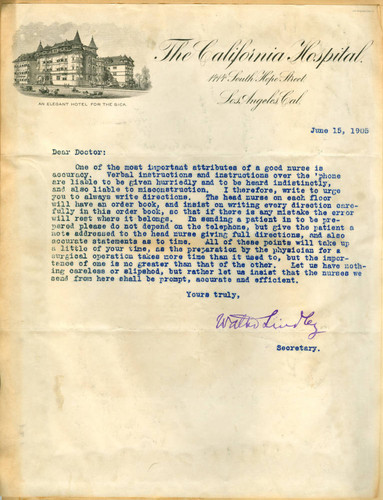 Letter from Walter Lindley to physicians