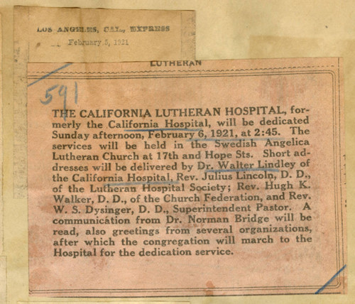 Dedication of the California Lutheran Hospital