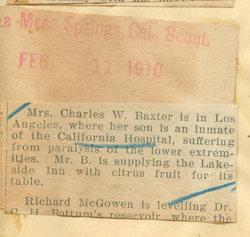 Mrs. Charles W. Baxter's son hospitalized