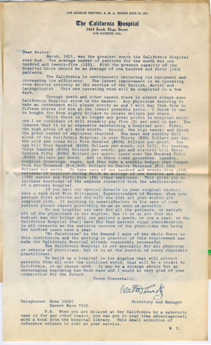 Letter from Walter Lindley to physicians