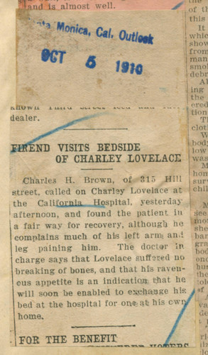 Friend visits bedside of Charley Lovelace