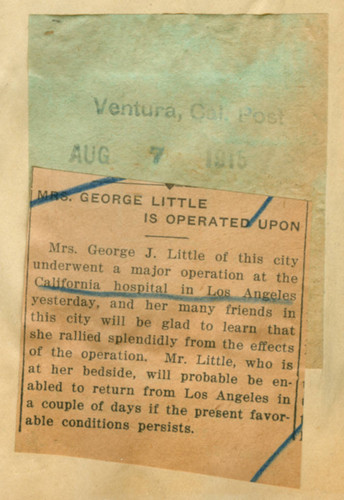 Mrs. George Little is operated upon