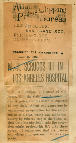 M. H. Scruggs ill in Los Angeles hospital