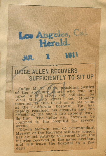 Judge Allen recovers sufficiently to sit up