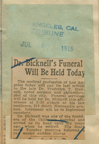 Dr. Bicknell's funeral will be held today