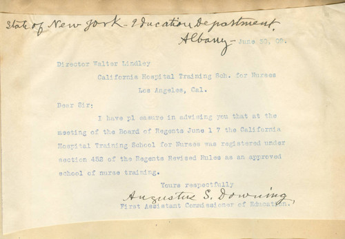 Letter from Augustus Downing to Walter Lindley