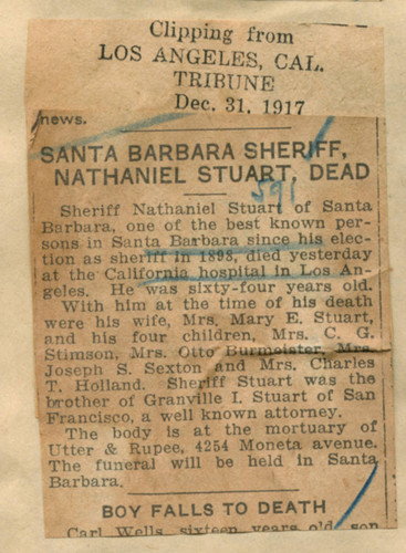 Santa Barbara sheriff, Nathaniel Stewart, dead