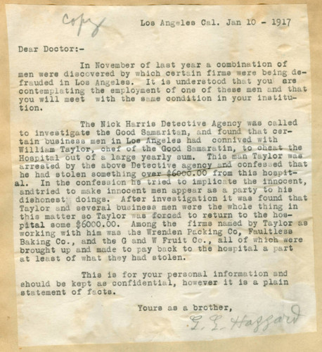 Letter from G. G. Hazzard to Walter Lindley