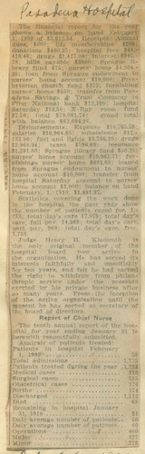 Pasadena Hospital financial report for 1909