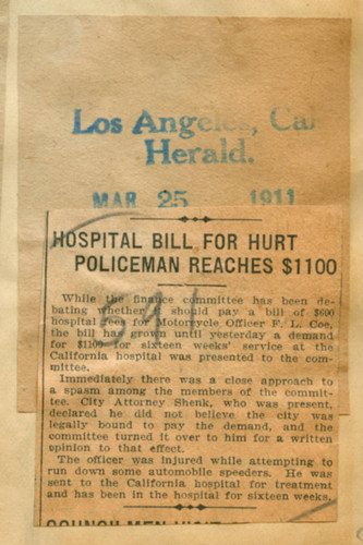 Hospital bill for hurt policeman reaches $1100