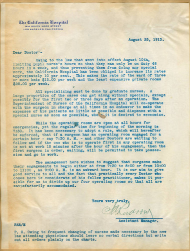 Letter from Walter Lindley to physicians