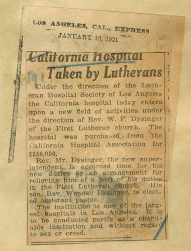 California Hospital taken by Lutherans