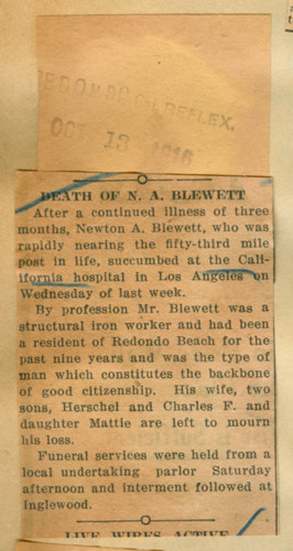 Death of N. A. Blewett