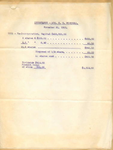 Investment Mrs. F. T. Bicknell