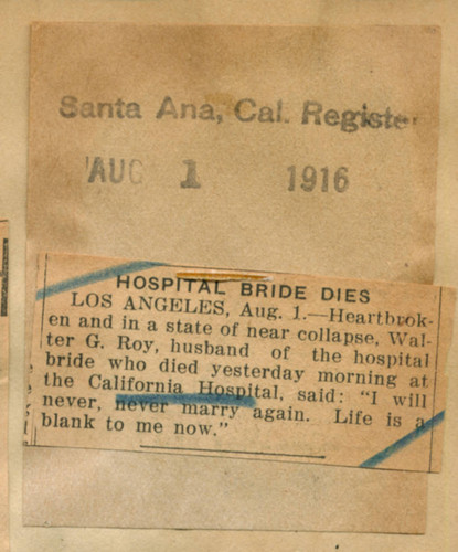 Hospital bride dies