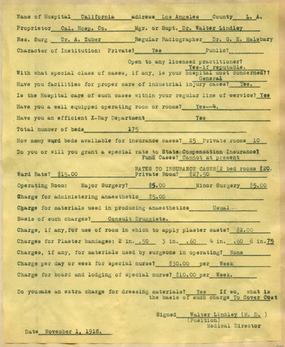 Hospital information form