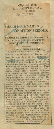 Sheriff Stewart's condition serious