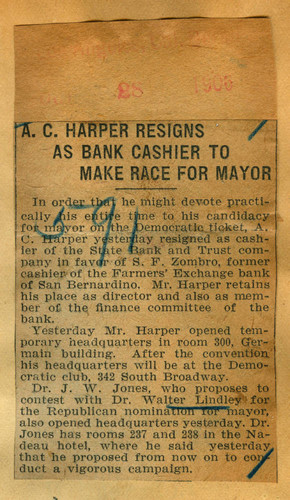 A.C. Harper resigns as bank cashier to make race for mayor