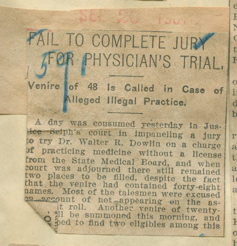 Fail to complete jury for physician's trial