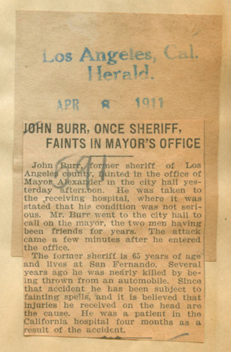 John Burr, once sheriff, faints in mayor's office